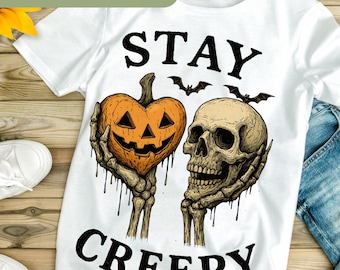 Stay Creepy PNG, Retro Dripping Heart Halloween Png, Skeleton Hand Spooky Graphic, Grunge Horror Sublimation Design Trendy, Skeleton  H175