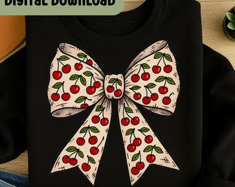 Coquette Bow Cherry Png, Valentine Design Png, Valentine Bow Design, Valentine Gift, Heart Love Png, Valentine Design Digital Download  M102