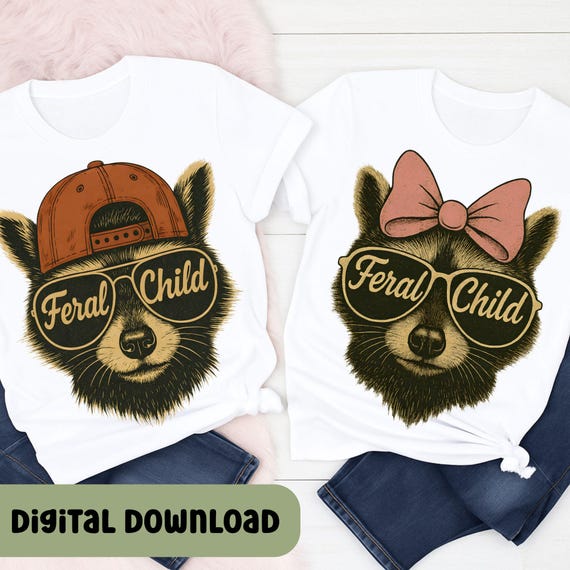 Feral kid PNG, Cool Kid, Feral Child, Funny Raccoon, Animal Sarcastic Saying, Adult Humour, Trendy Raccoon Sublimation Design, Popular  S113