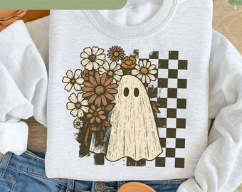 Retro Halloween-herfstspook png, girly pompoen, boho bloemenherfst, halloween, herfstsfeer, spookachtig seizoen, Boo, verdrietig H102
