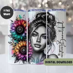 Inspirational Woman tumbler wrap, Affirmations tumbler png, Motivational tumbler wrap, 20oz skinny tumbler, Seamless, Rainbow, Seamless W124