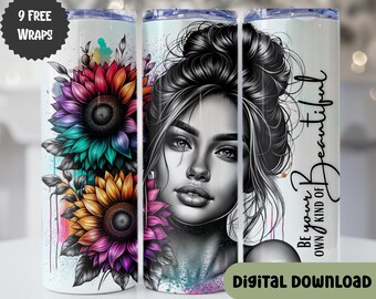 Inspirational Woman tumbler wrap, Affirmations tumbler png, Motivational tumbler wrap, 20oz skinny tumbler, Seamless, Rainbow, Seamless W124