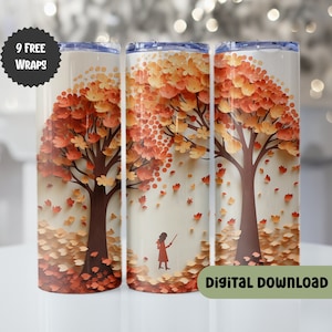 3D Leaves Fall Tumbler Design 20oz Skinny Tumbler Sublimation Design Digital Download PNG Digital Download Fall Tumbler Wrap Autumn N105