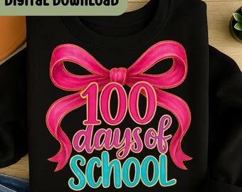 100 dagen schoolcoquetteboog, penseelstreek coquetteleraar boog png, 100 dagen shirtontwerp, schoolleraar, meisje 100e dag snijbestand P116