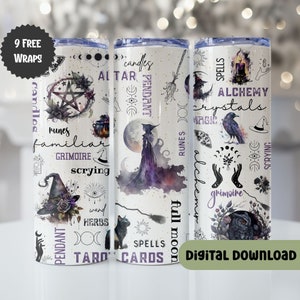 Witchy Vibes 20 oz Skinny Tumbler Sublimation Design Digital Download PNG, Galaxy Celestial Witch Tumbler Wrap, Mystical, Crystals, F103