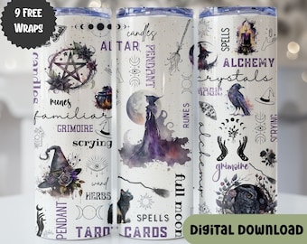 Witchy Vibes 20 oz Skinny Tumbler Sublimation Design Digitaler Download PNG, Galaxy Celestial Witch Tumbler Wrap, mystisch, Kristalle, F103