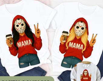 Horror Halloween PNG, Mama PNG, Coffee, Spooky Mama PNG Killer Vintage, Halloween png Digital Download, Blonde, Brunette, Jason Girl H178