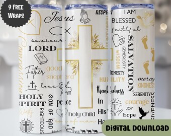 Religious Inspirational 20oz Tumbler Wrap PNG, Seamless, Religion Faith Christian, Philippians 4:13, Straight Tapered PNG, Jesus, God - I139