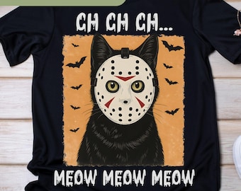 Jason Black Cat Halloween Png, Halloween Shirt Design, Vintage Kitty Halloween, Horror movie character, Halloween Horror, Bats, Scary  H118