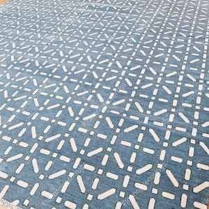 10x14 Geometric Area Rug Hand Knotted Rug Blue Silver and Dark Green Wool Rug Handmade Rugs for Living Dining Bedroom and Custom 9x12 12x15