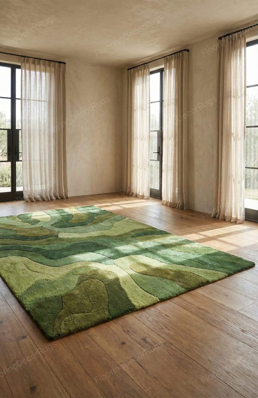 Green Abstract Hand Tufted Wool Rug Botanical Contemporary Carpet for ...