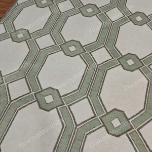 Handmade Wool Rug Geometric Area Rug Hand Knotted Modern Rug Beige Green and Dark Green Rug for Living Bedroom Office and Custom Size Rugs