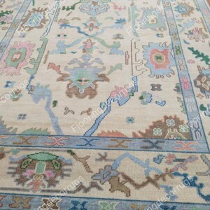 Hand Knotted Oushak Wool Rug: Beige Home Decor Rug