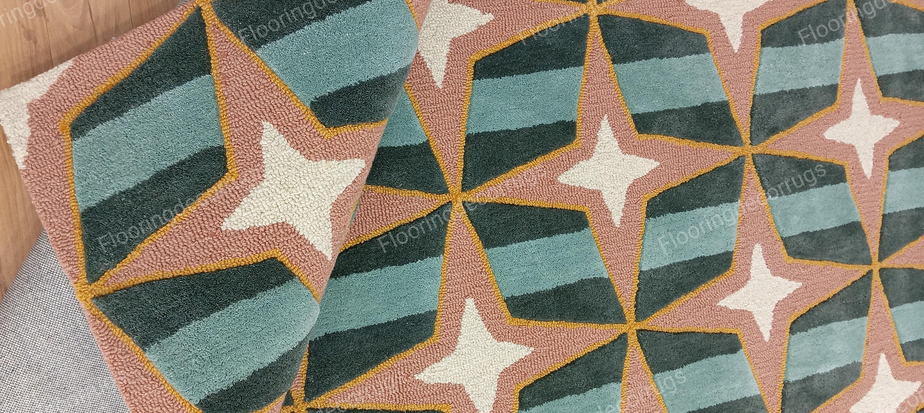Handwoven Wool Rug: Modern Star Design, High-low Pile Area Carpets for ...