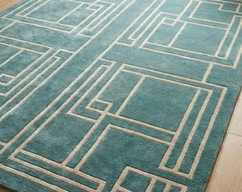 Designer Hand Tufted Wool Rug, Geometric Area Carpet, Handmade Home Decor Rugs