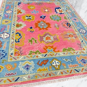 Pink Antique Oushak Rug Hand Knotted Area Handmade Wool Rug Modern Oushak Area Rug Home Decor Rug for Living Bedroom Office and Custom Rug