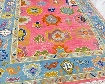 Hand Knotted Wool Rug, Pink Floral Area, Oriental Rug
