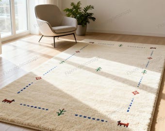 Handmade Gabbeh Wool Rug: Beige Modern Decor