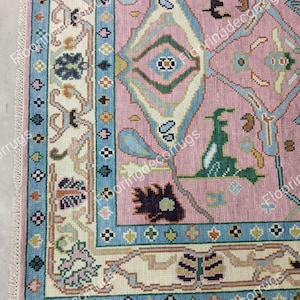 Hand Knotted Oushak Rug Modern Oushak Area Rug Pink Oushak Rug Handmade Wool Rug Home Decor Rugs for Living Bedroom Office and Custom Rugs