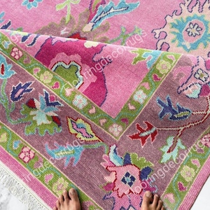Pink Floral Oushak Rug Hand Knotted Handmade Wool Rug Modern Oushak Area Rug Pink Home Decor Rugs for Living Bedroom Office and Custom Rugs