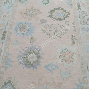 Oushak Area Rug Handmade Wool Rug Turkish Hand Knotted Oushak Rug Pink Oushak Rug Home Decor Rugs for Living Bedroom Office and Custom Rugs