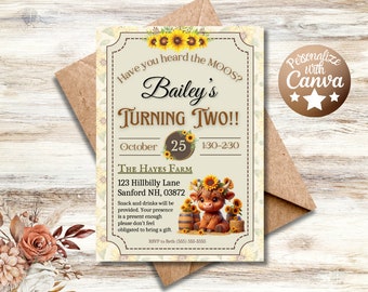 EDITABLE Highland Cow Birthday Invite