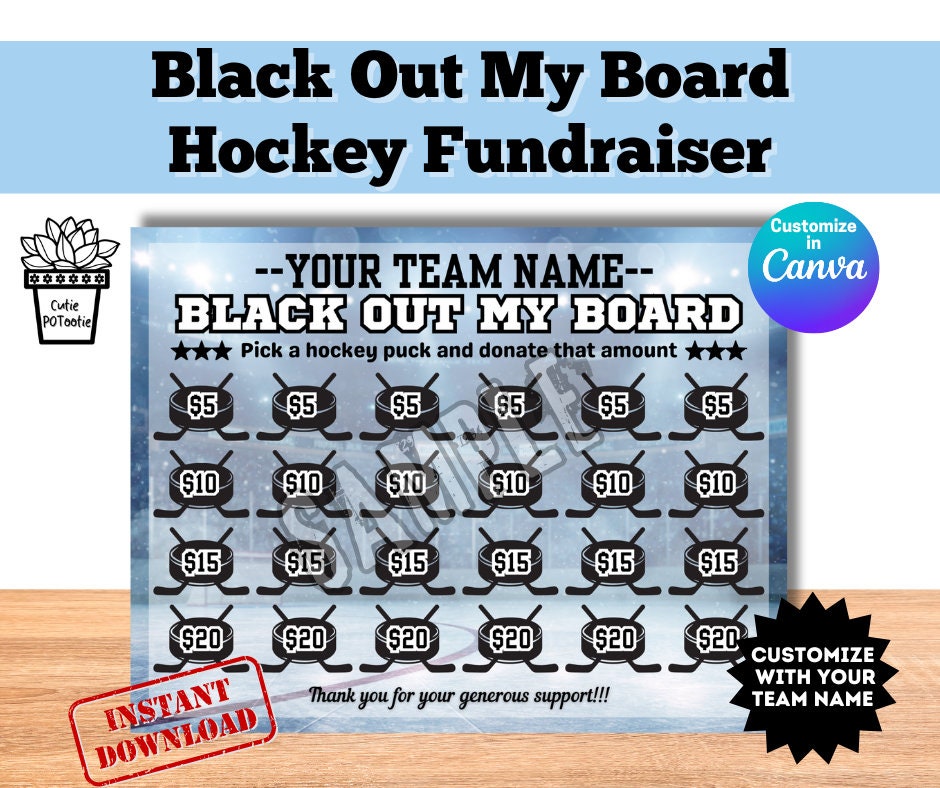 Plantilla para recaudar fondos de Black Out My Board Hockey *DESCARGA INSTANTE*