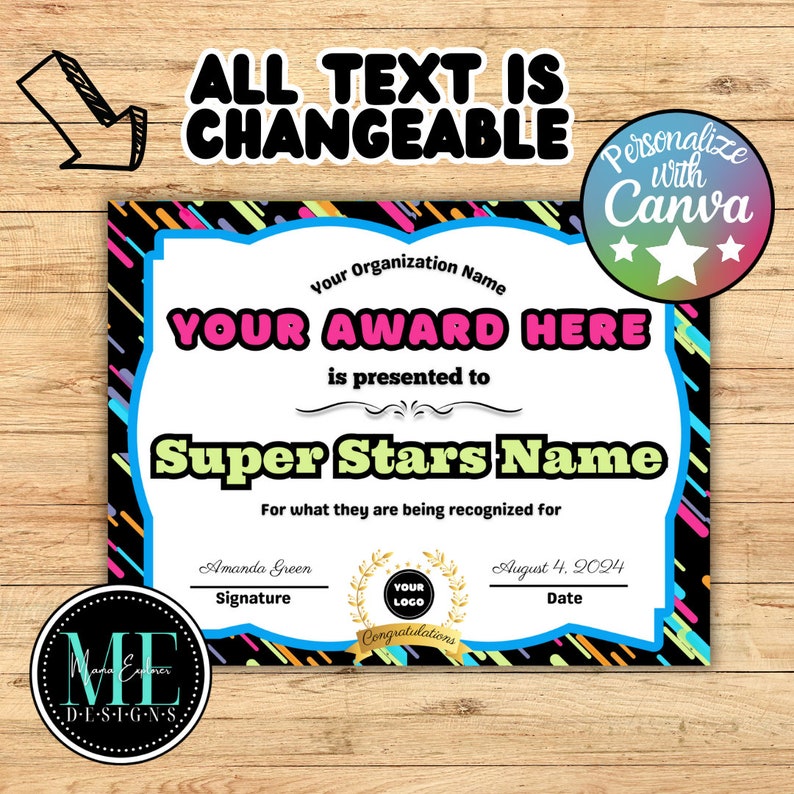 Colorful Text Certifications Colorful Certificate Templates - Etsy