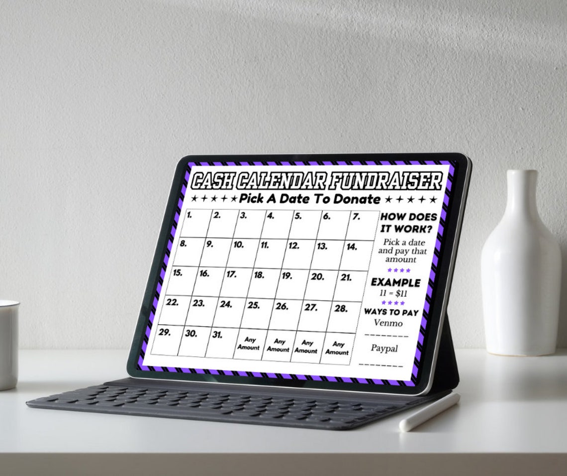CASH CALENDAR FUNDRAISER Template Etsy