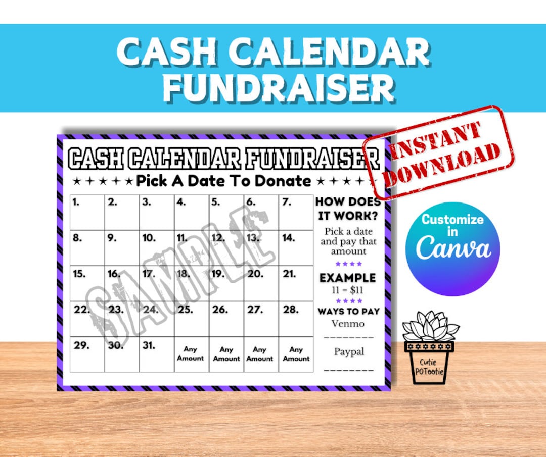 CASH CALENDAR FUNDRAISER Template Etsy