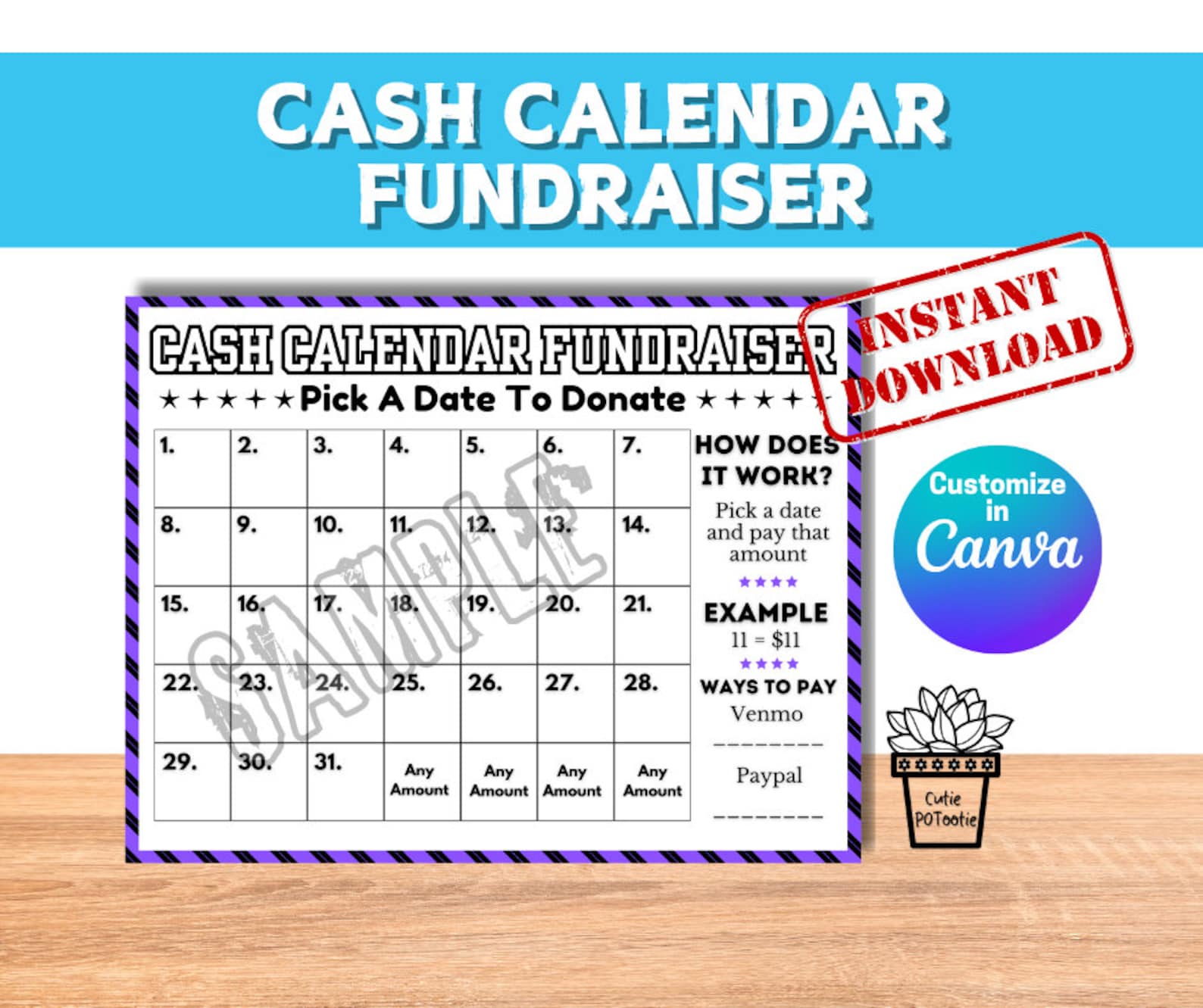 CASH CALENDAR FUNDRAISER Template Etsy CASH CALENDAR FUNDRAISER Template Etsy