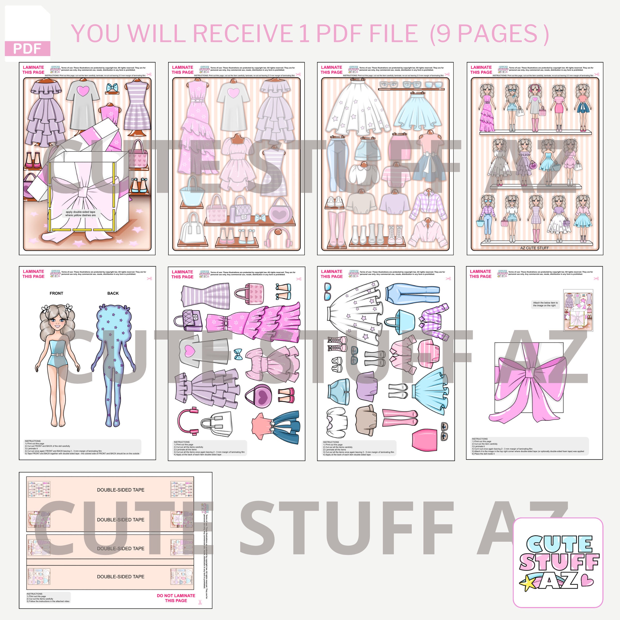 Printable Paper Doll With Clothes, Dresses, DIY, Cut Out, Dress up Kit