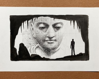 Pen en inkt gearceerde Boeddha-illustratie