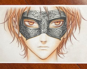 Mask of Metal: Original Hand-Colored Illustration