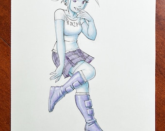 Floating Talia: Marker & Colored Pencil Illustration