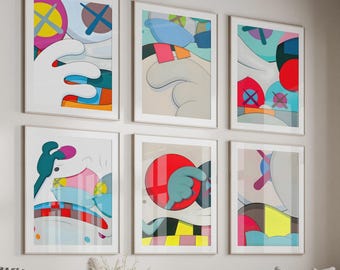 KAWS Poster Set of 6 | Hypebeast Wall Art | Dopamine Decor for Modern Interiors | Digital Download Prints KPS3