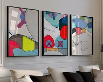KAWS Poster Set of 3 | Hypebeast Wall Art | Dopamine Decor for Modern Interiors | Digital Download Prints KPS3