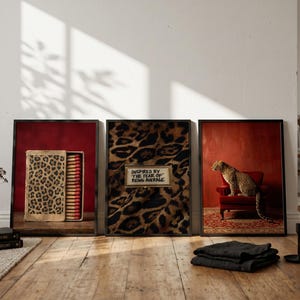 Leopard Print Wall Art Set of 3, Red Maximalist Gallery Wall Set, Cheetah Print Art,  Retro Luxury Home Decor, CPS1