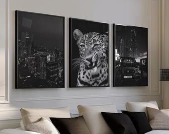 Black & White Luxury Fashion Poster Set of 3 | Luxury Fashion Prints, Designer Wall Art, Cheetah Poster, Hypebeast Decor CPS1