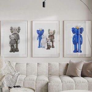 Gray and Blue Kaws Poster, Kaws Poster Set of 3, Kaws Figure,Hypebeast Printable Wall Art, Minimalist Graffiti Poster,Gift for Sneaker Lover