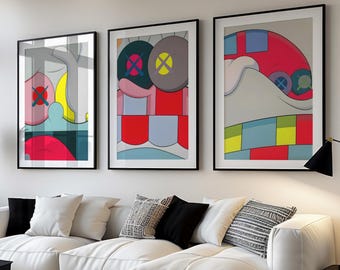 KAWS Poster Set of 3 | Hypebeast Wall Art | Dopamine Decor for Modern Interiors | Digital Download Prints KPS3
