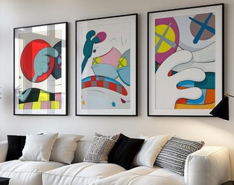 KAWS Poster Set of 3 | Hypebeast Wall Art | Dopamine Decor for Modern Interiors | Digital Download Prints KPS3