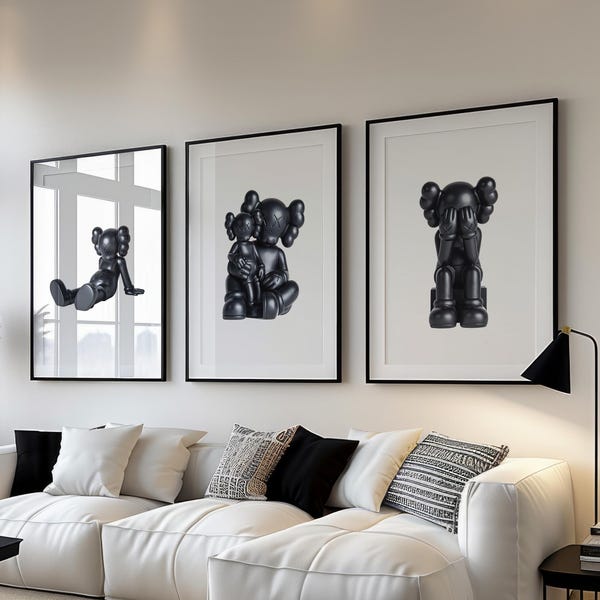 Lot de 3 affiches KAWS : décoration de chambre Hypebeast, oeuvre d'art murale dopamine (téléchargement numérique) KPS3