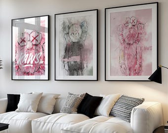 KAWS Figure & Hypebeast Decor | KAWS Wall Art, Hypebeast Room Decor, Hypebeast Wall Art | Digital KAWS Poster Set of 3 | Dopamine Decor KPS3