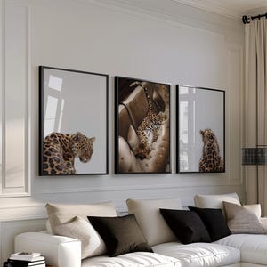 3 Piece Cheetah Wall Art | Cheetah Poster | Dopamine Decor | Black and White Luxury Fashion Poster | Hypebeast Decor CPS1 image 1
