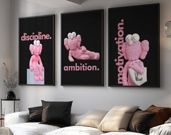 KAWS Figure & Hypebeast Decor | KAWS Wall Art, Hypebeast Room Decor, Hypebeast Wall Art | Digital KAWS Poster Set of 3 | Dopamine Decor KPS3