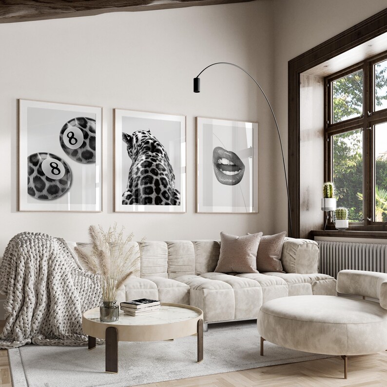 3 Piece Cheetah Wall Art | Cheetah Poster | Dopamine Decor | Black and White Luxury Fashion Poster | Hypebeast Decor, 8 Ball Print CPS1 image 12