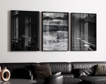 Juego de 3 pósteres de moda de lujo en blanco y negro / Láminas de moda de lujo, arte de pared de diseñador, decoración Hypebeast, arte de pared para chicas con estilo