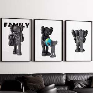 Black and White Kaws Poster,Kaws Poster Set of 3,Kaws Figure,Hypebeast Printable Wall Art,Minimalist Graffiti Poster,Gift for Sneaker Lover