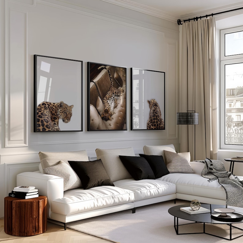 3 Piece Cheetah Wall Art | Cheetah Poster | Dopamine Decor | Black and White Luxury Fashion Poster | Hypebeast Decor CPS1 image 1